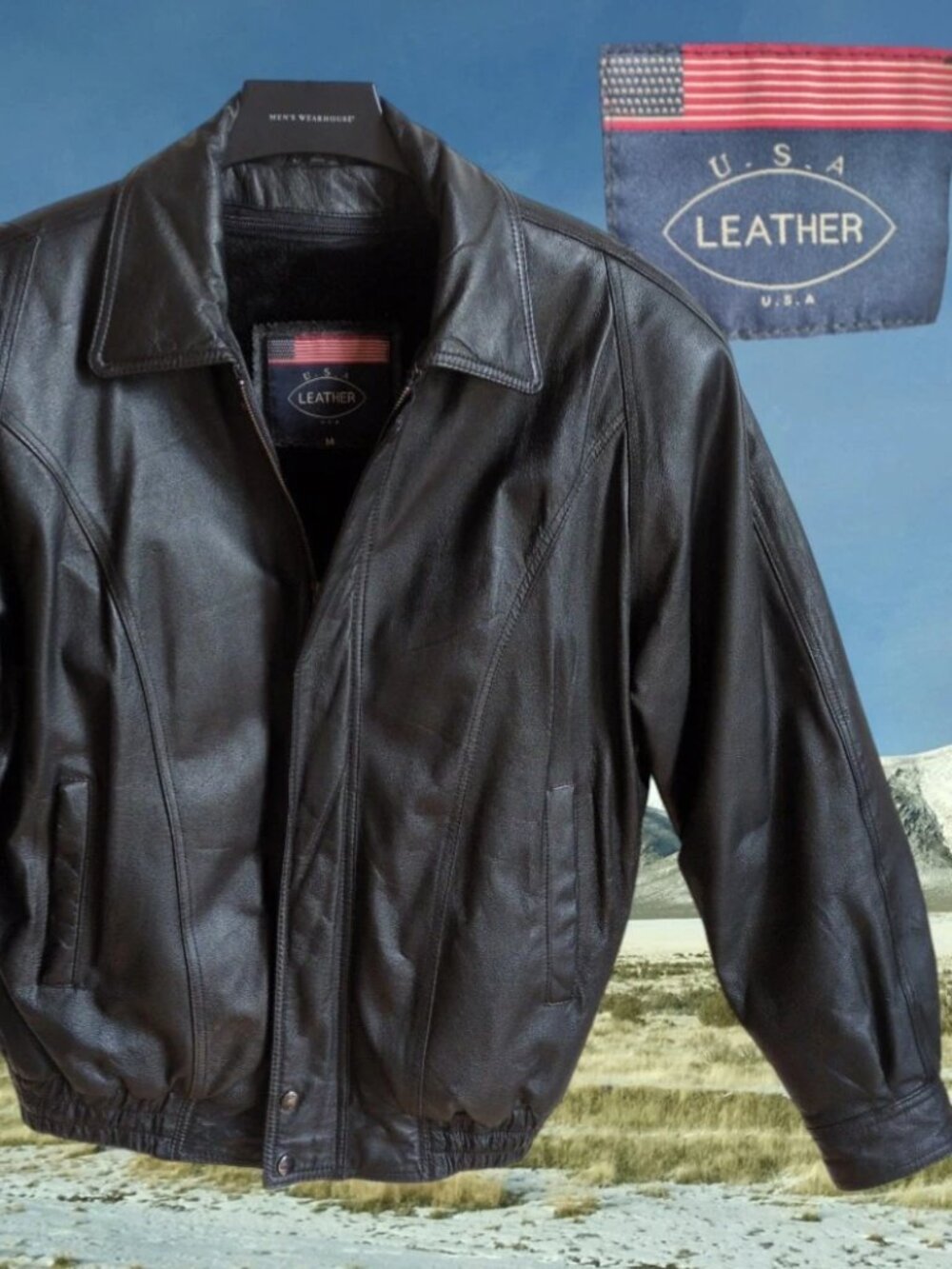 Vintage U.S.A. Leather Black Bomber Jacket Mens Size Medium Zip-Out Liner